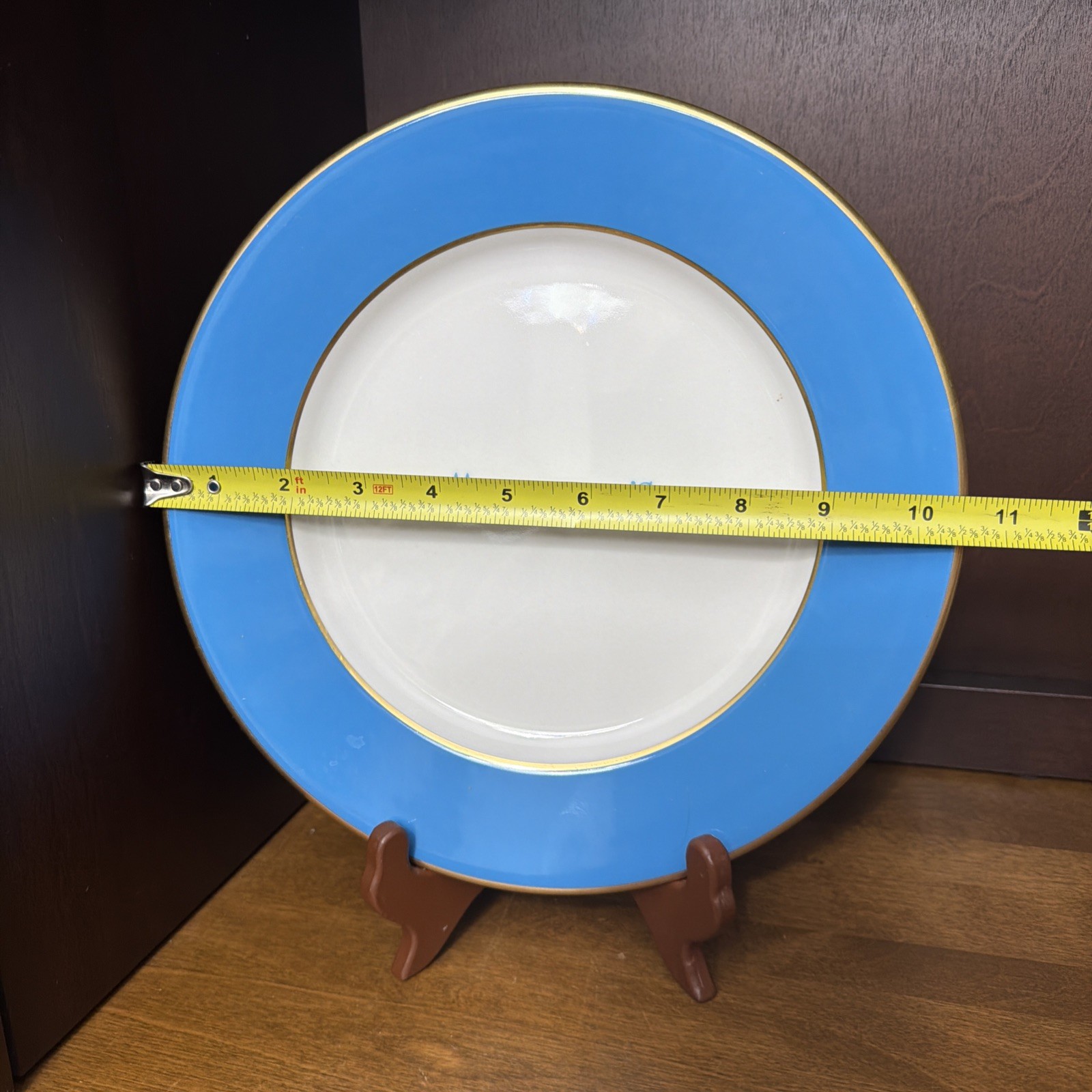 Shenango China Restaurant Ware Dinner Plate Sky Blue Gold Trim 10.5” VTG