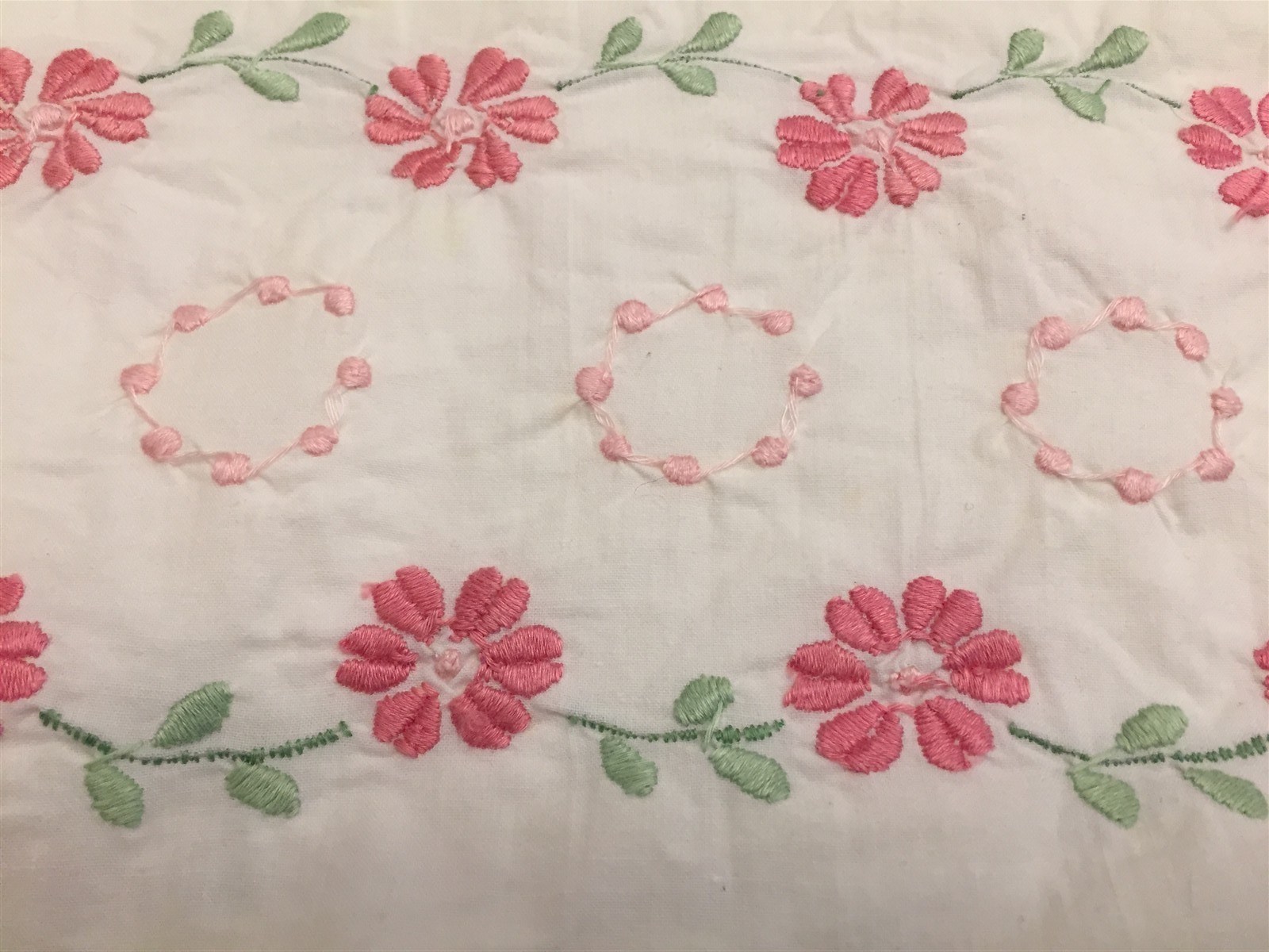 Vtg Springmaid Twin Flat Sheet + 2 Pillowcases Pink Flower Embroidery Cotton