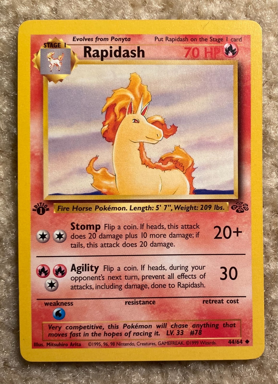 Pokemon Card 1st Edition Rapidash # 44/64 Near Mint 1999 Jungle Set