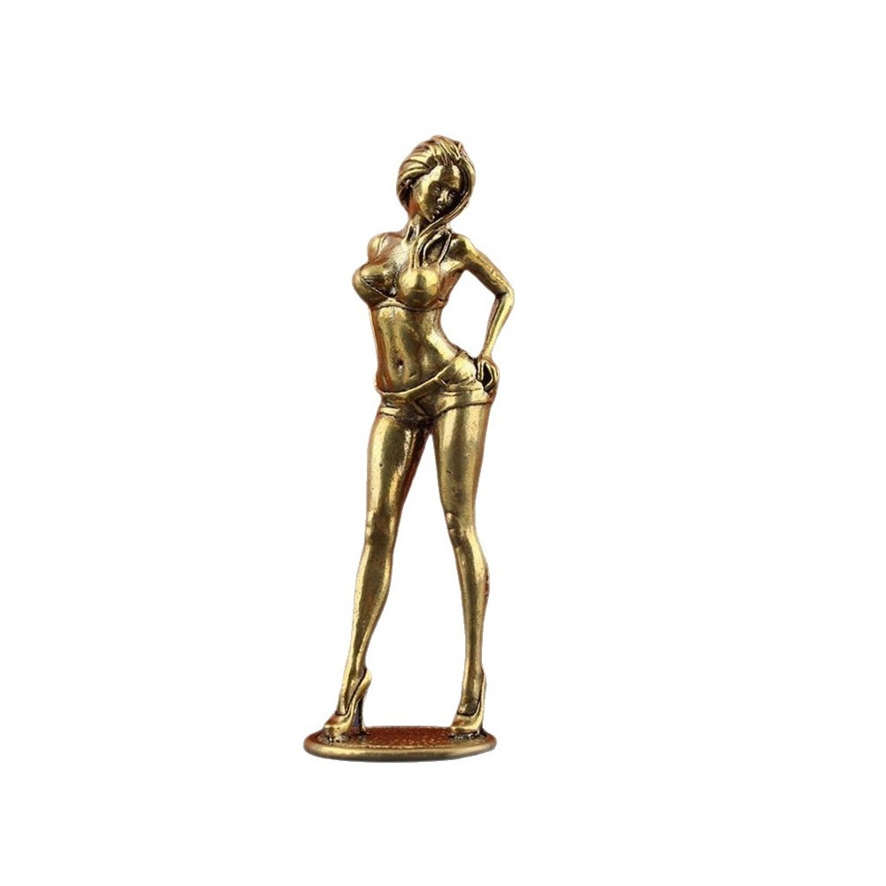 Solid Brass Female Figure Ornament Fashion Model Sculpture Desktop Copper Craft