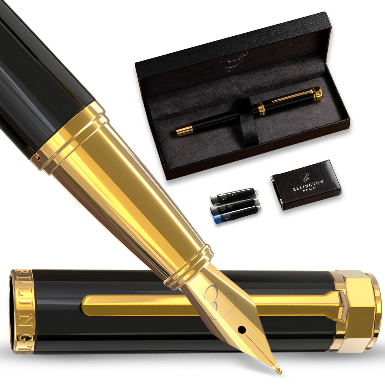 Ellington Pens Luxury Fountain Pen Set- Extra Fine Nib- Includes 3 Ink