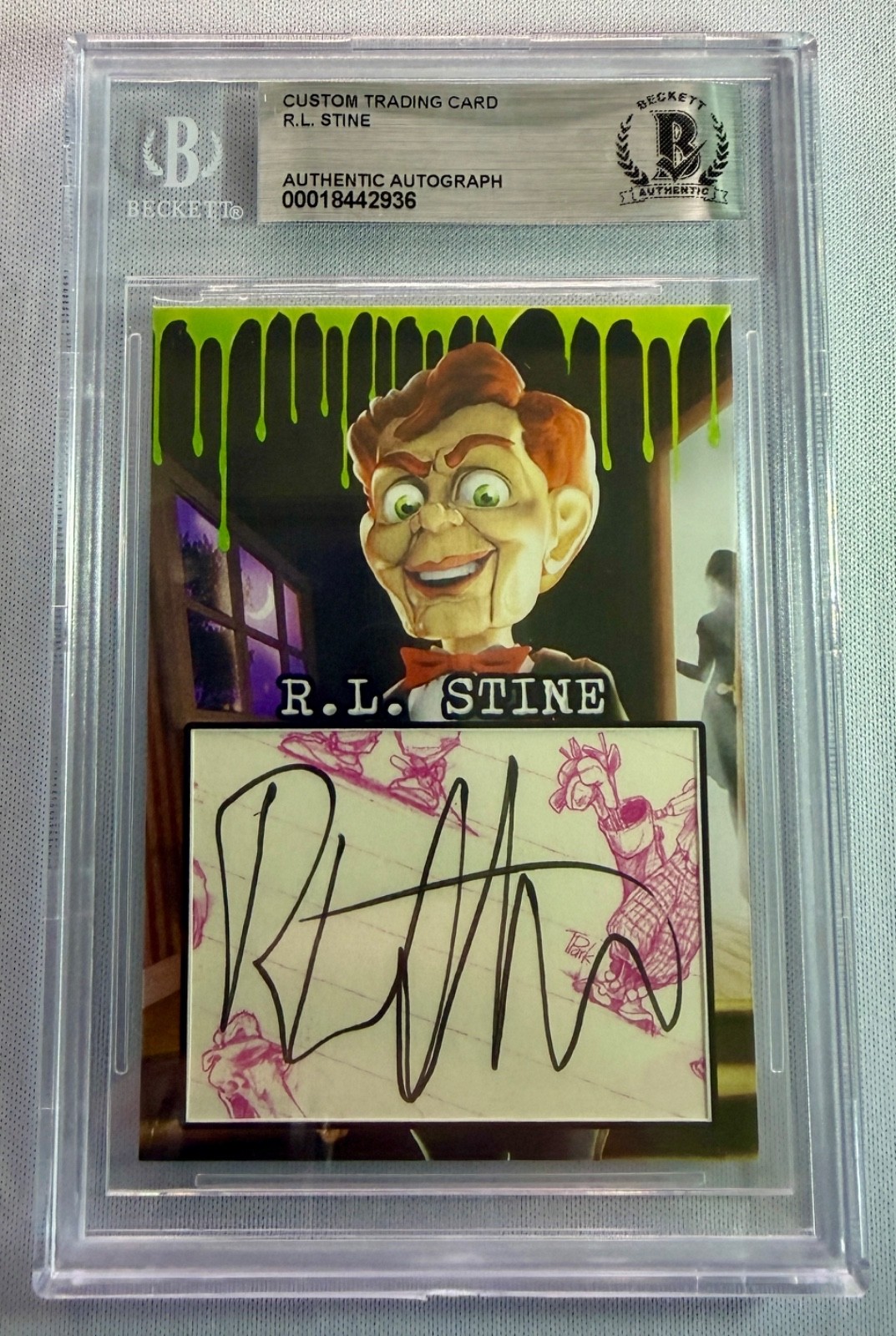 RL Stine Goosebumps Signed Custom Cut Auto CARD BAS Beckett Slabbed