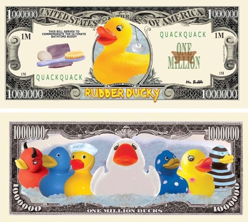 100 Pack Rubber Ducky Toy Money Collectible Novelty 1 Million Dollar Bills