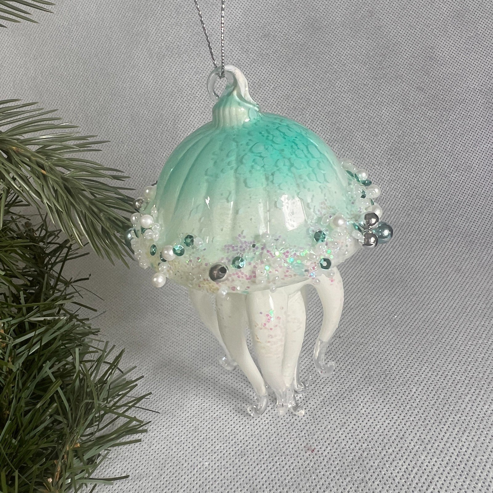 Kurt Adler Luminosity Glow In the Dark Glass Jellyfish Ornament T3732 Nautical