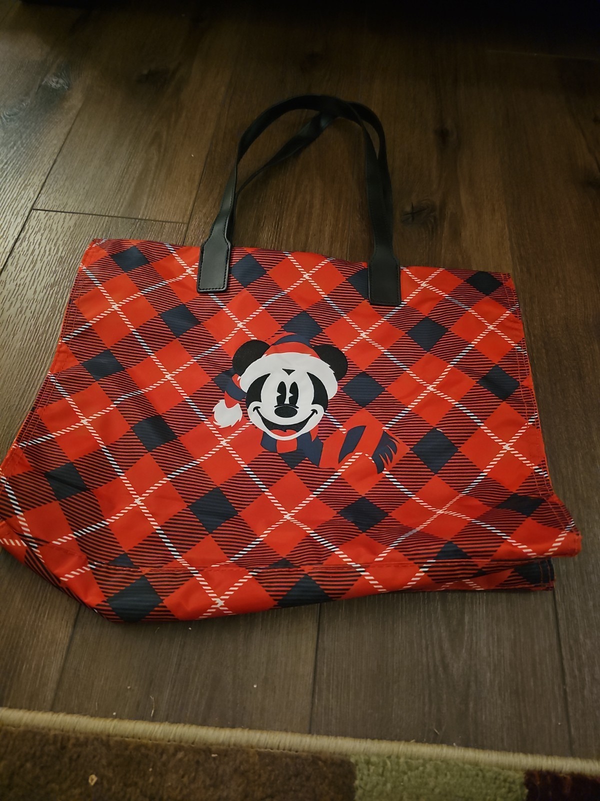 Disney Parks Santa Mickey Mouse Christmas Tote Bag in Red Holiday Plaid. Read.