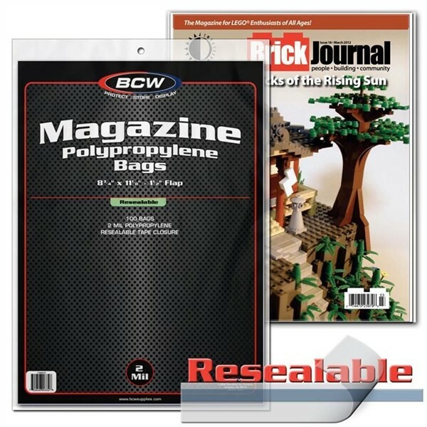 100 BCW RESEALABLE Magazine 2-Mil Archival Poly Bags + Acid Free Backer Boards