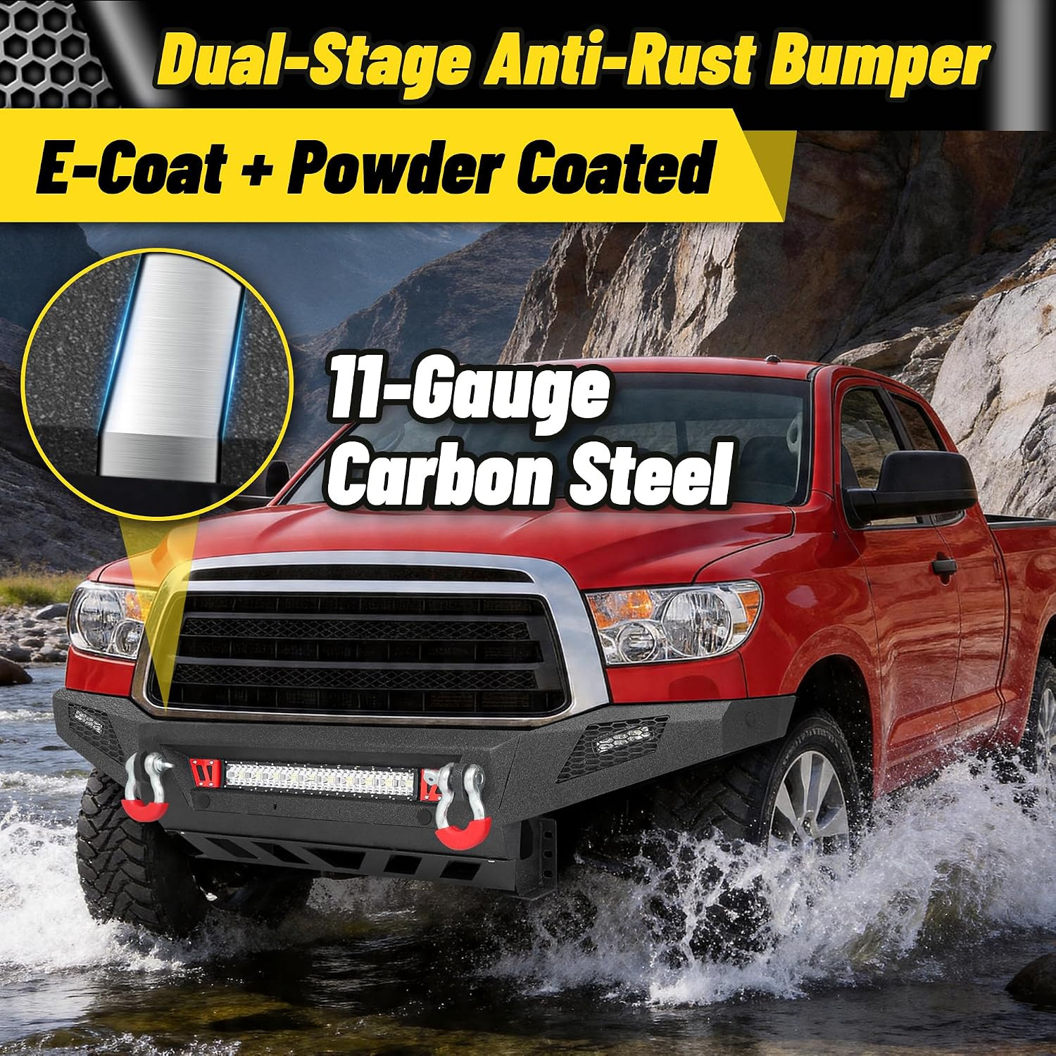 Full Width Front Bumper for 2007-2013 Tundra, HD Carbon Steel Off-Road Bumper wi