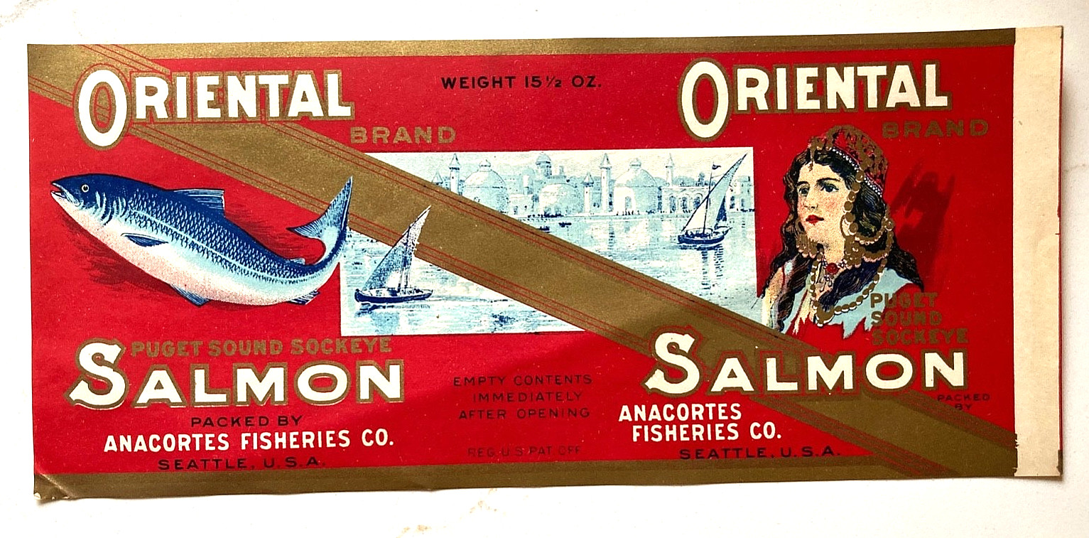 Original 1920s ? Sockeye Salmon Label / Oriental Brand – Anacortes WA – 15.5 oz.