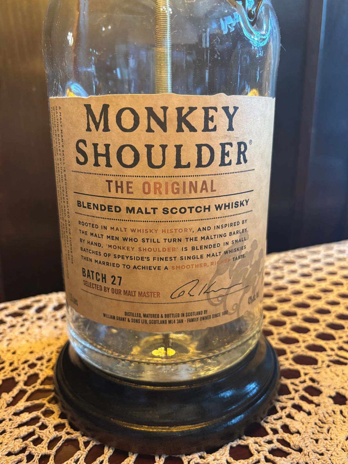 Monkey Shoulder LAMP by MW Designs – double shade and amber tube bulb included.