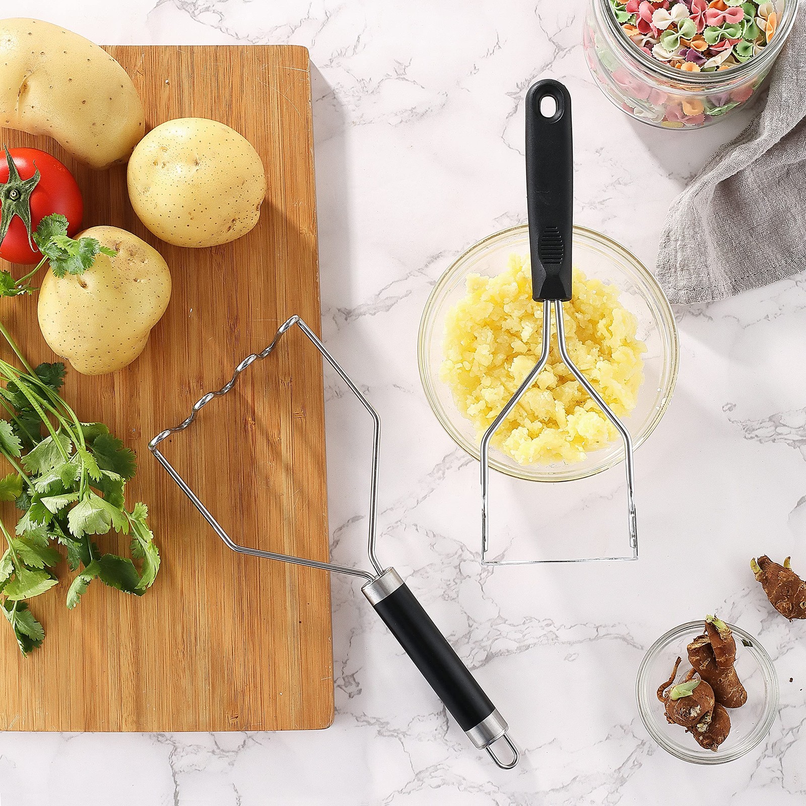 2PCS Potato Masher, OLULU Heavy Duty Stainless Steel Mashed Potatoes Masher, Mas