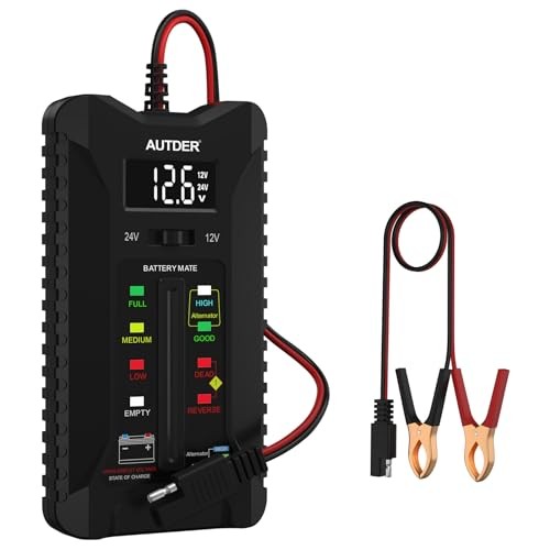 Car Battery Tester 12V/24V, Digital Voltmeter with LCD Display & LED Black
