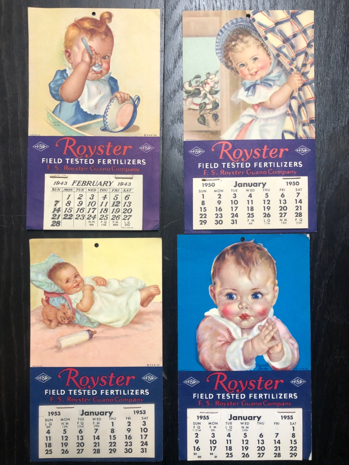 Royster 1943 1950 1950 & 1953 Field Tested Fertilizers Advertising Calendars