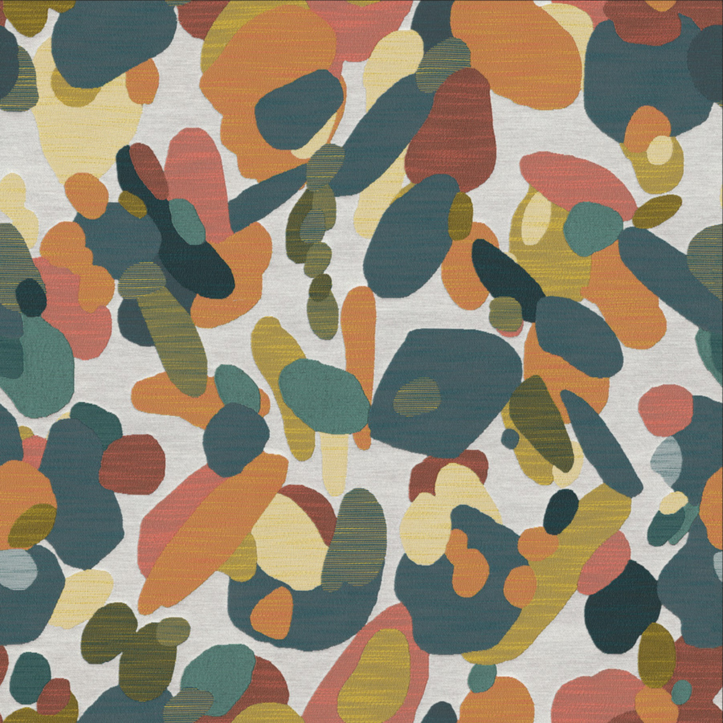 6 yd Green & Orange Large Scale Organic Geometric Performance Upholstery Fabric