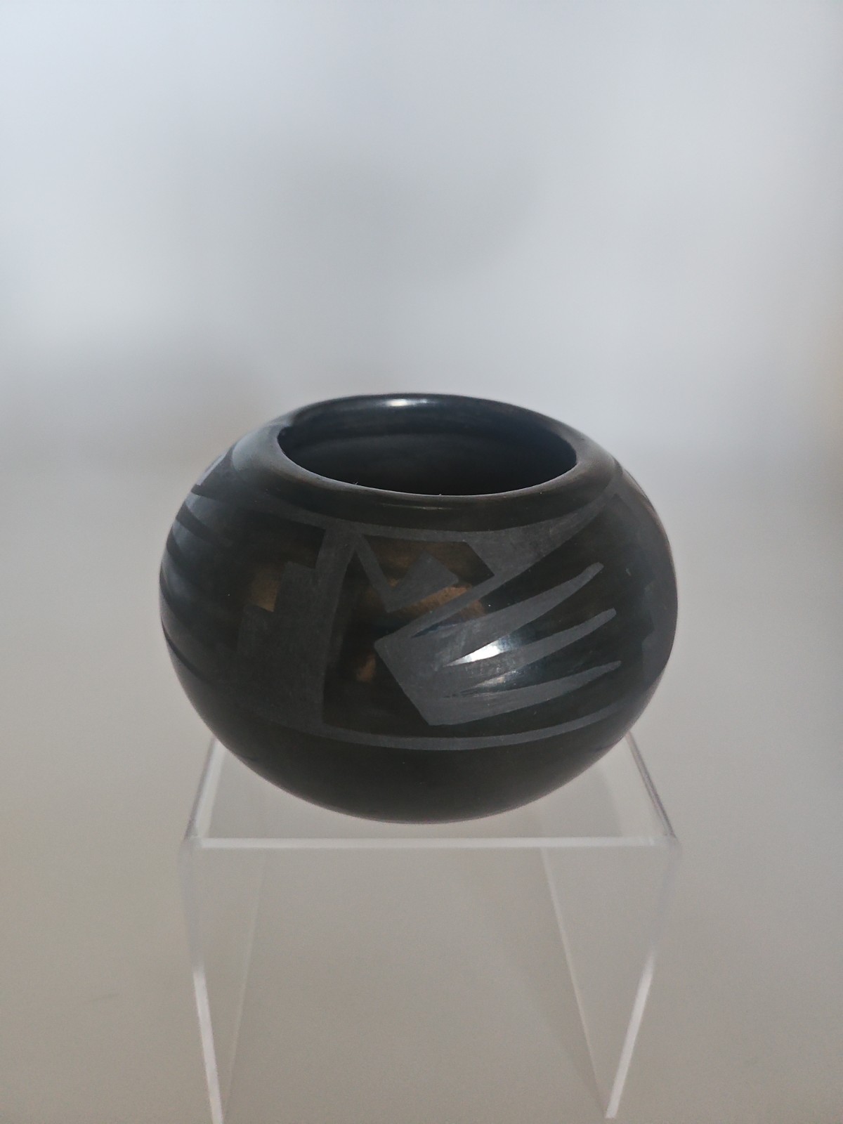 Signed San Ildefonso New Mexico Pueblo Black On Black Pottery Native American