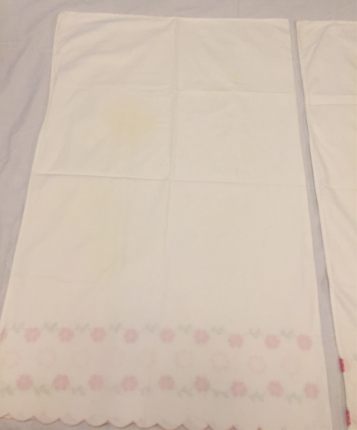 Vtg Springmaid Twin Flat Sheet + 2 Pillowcases Pink Flower Embroidery Cotton