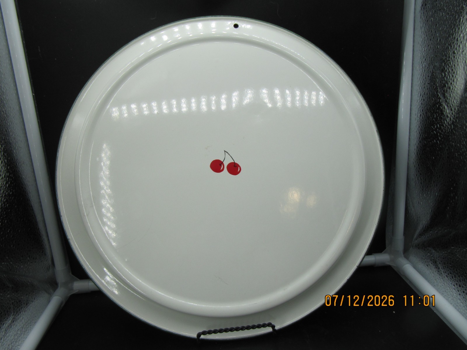 Vintage Blue Sky Enamelware Cherry Fruit Enamel Metal Plate Platter Tray 13” #3