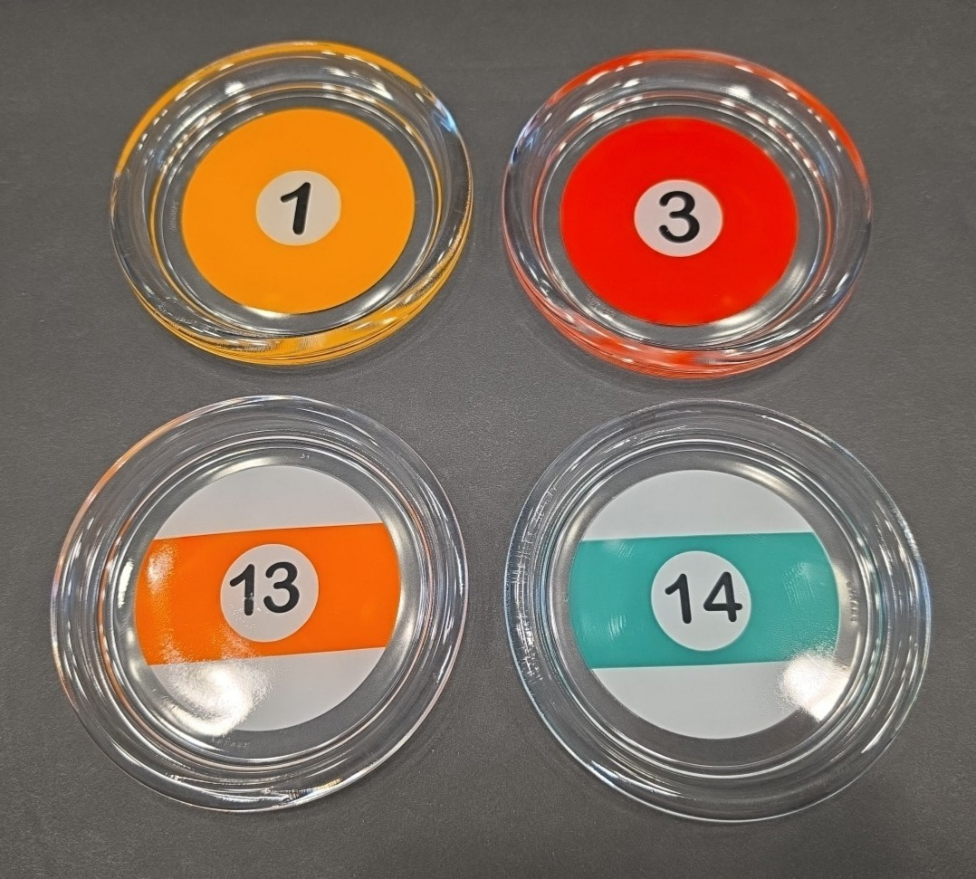 Set Of 4 Vintage Luminarc Pool Parlor Coasters Billiard Ball Glass