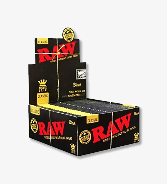 RAW BLACK Classic King Size Slim Rolling Papers (50 Count Box) Full Box