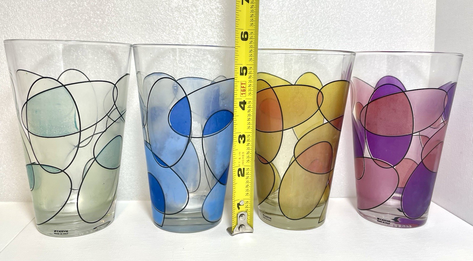 Set of 4 Retro MCM 1950s Vtg Cerve Italy Circle Ware,4 Colors,drinking glasses