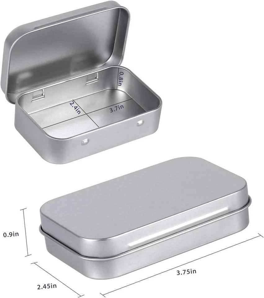 40 Pack Metal Rectangular Empty Hinged Tins, Silver Mini Portable Box Containers
