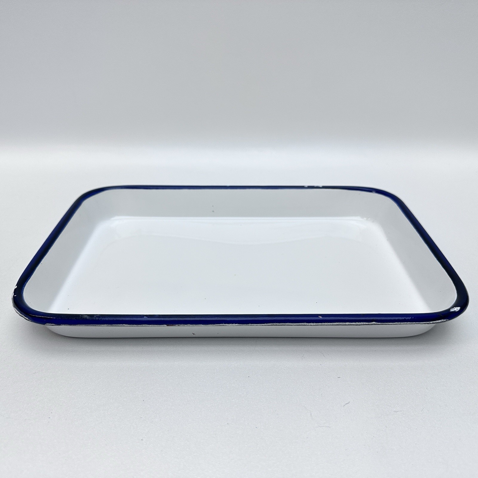 White Swan Enamel Ware 8” x 12” White & Blue Baking – Roasting Pan – Shanghai