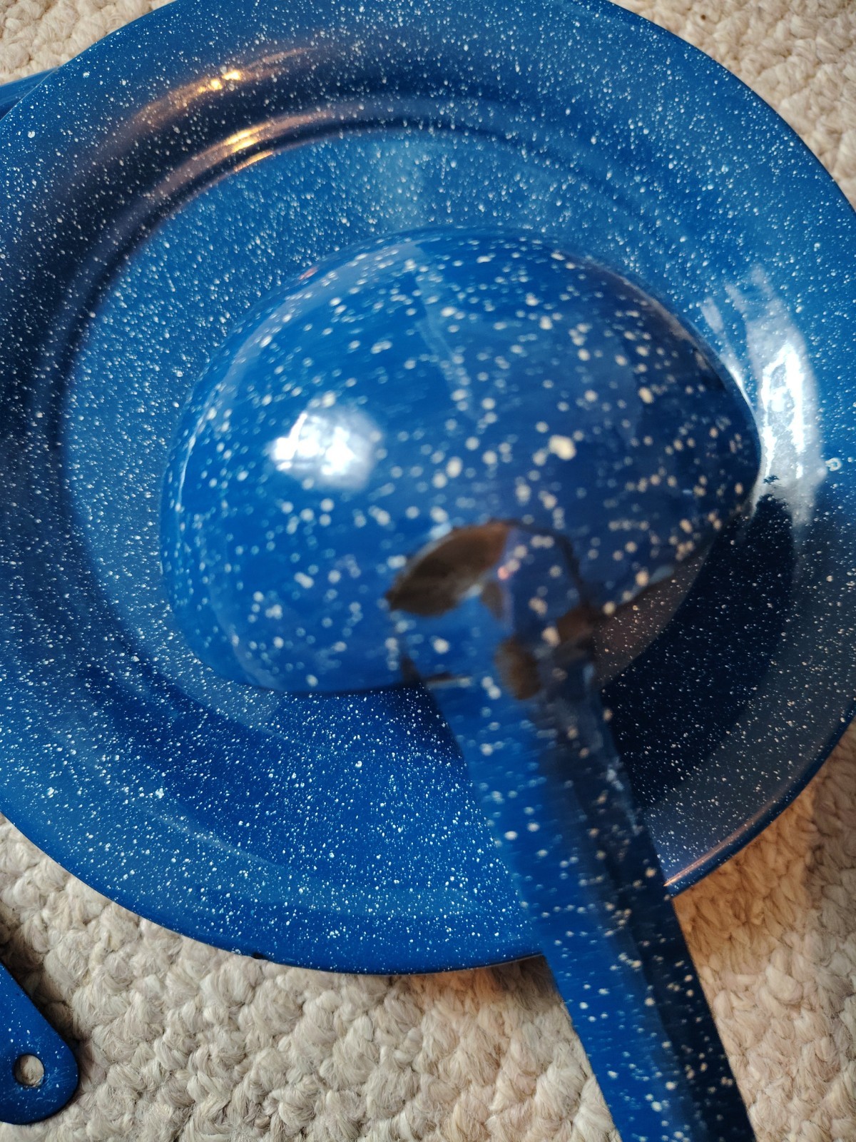 18 pc Vintage Blue and White Speckled Enamel Ware