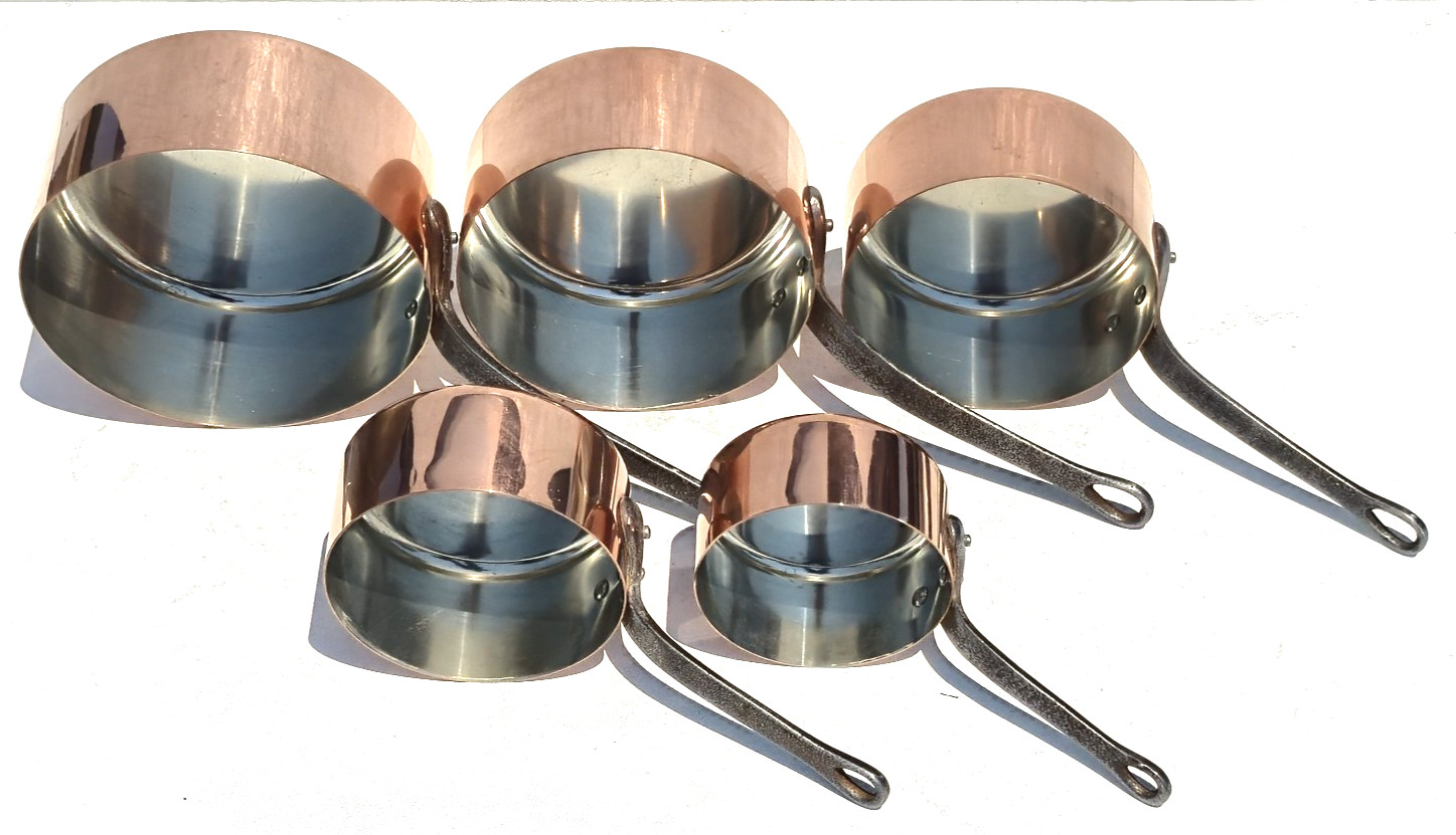 Vintage French Copper Saucepan Pan Set of 5 Made in France Mint Tin Lining 10lbs