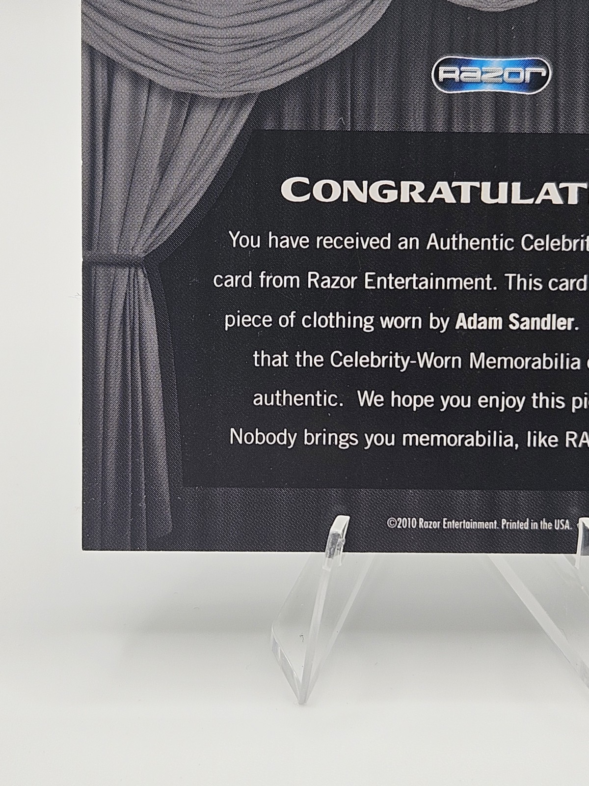 2010 Razor Pop Century Authentic Celebrity-Worn Wardrobe Adam Sandler #SW-2 -SL