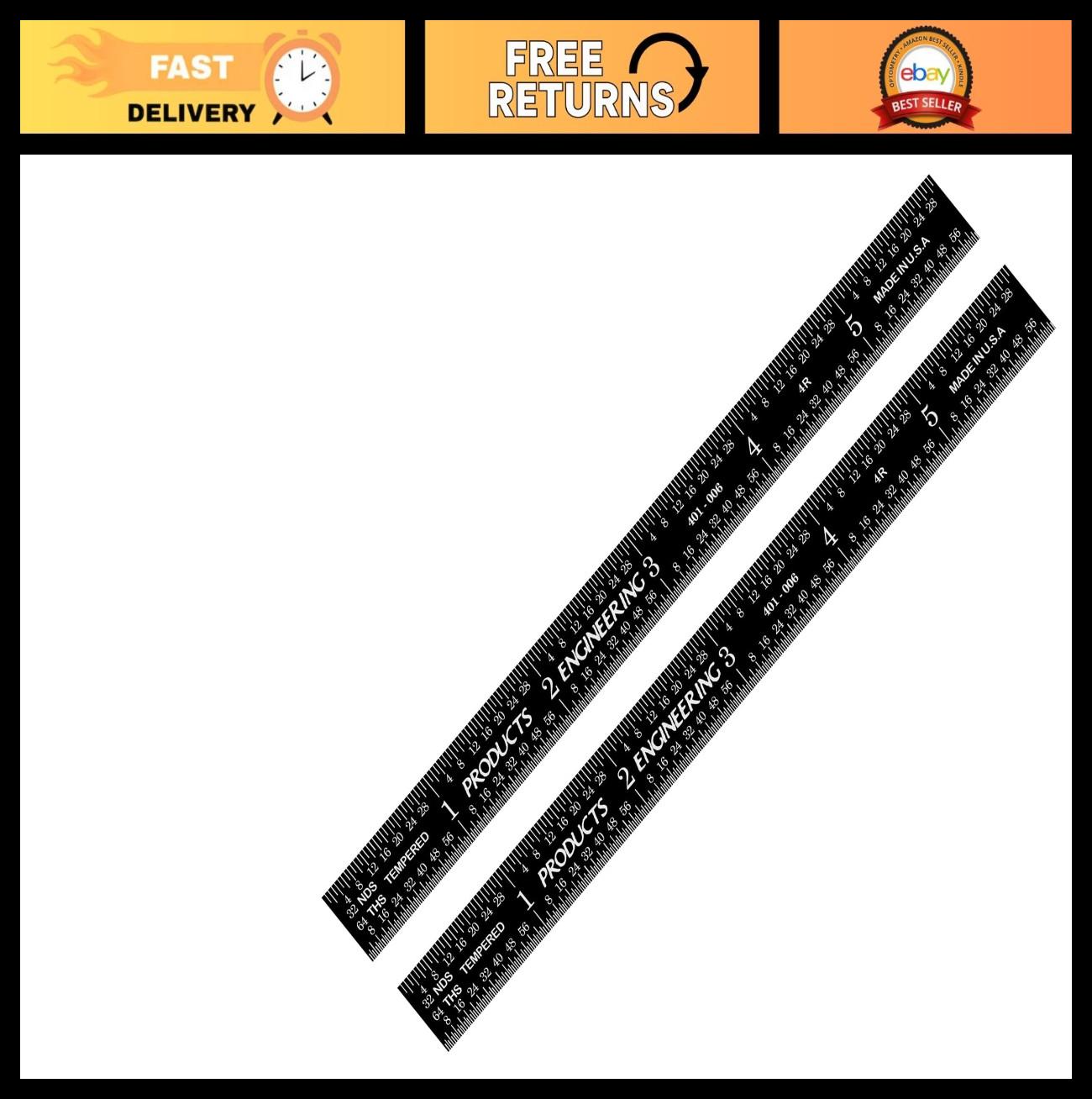 6-inch Flexible Metal Ruler (2 Pack), High Contrast Machinist Rule, 4R Graduatio