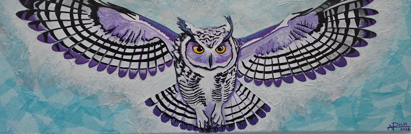 ORIGINAL Owl painting acrylic /mixed media on canvas 36×12