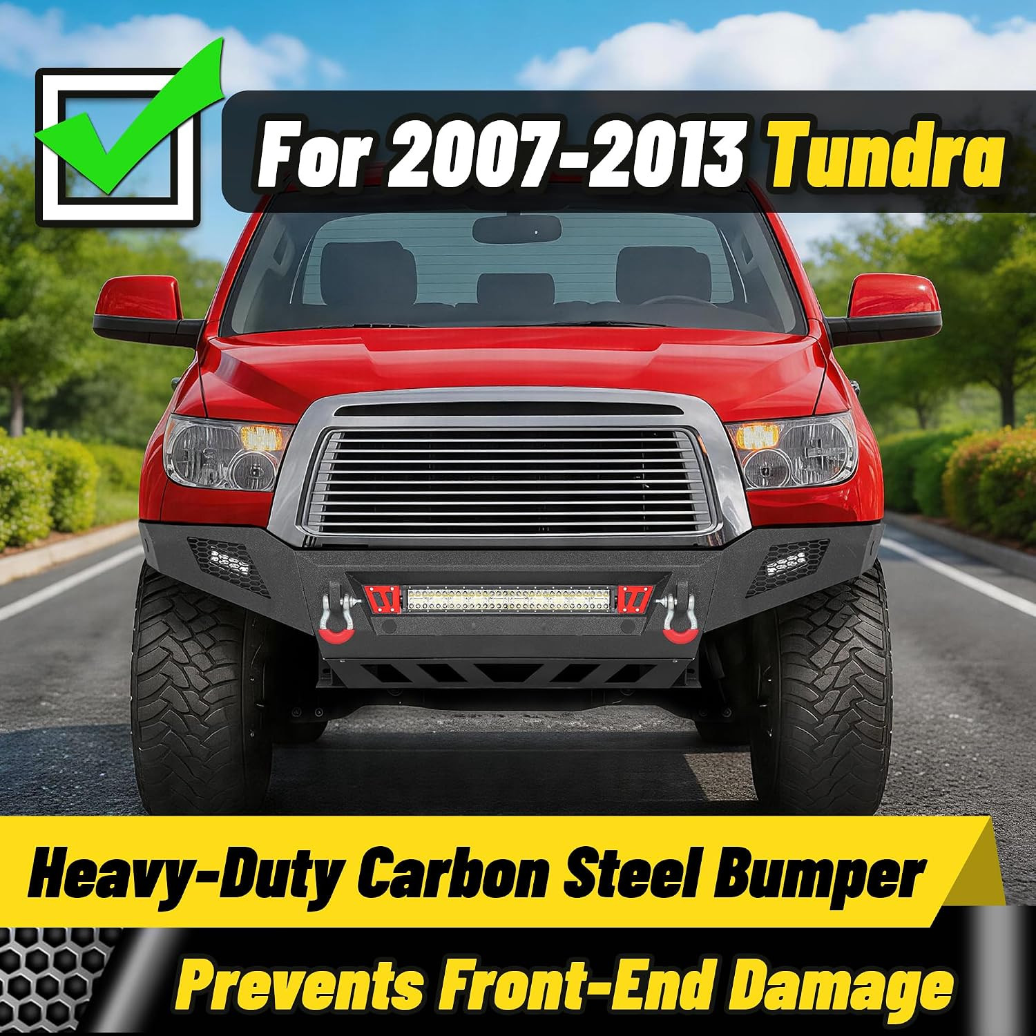 Full Width Front Bumper for 2007-2013 Tundra, HD Carbon Steel Off-Road Bumper wi