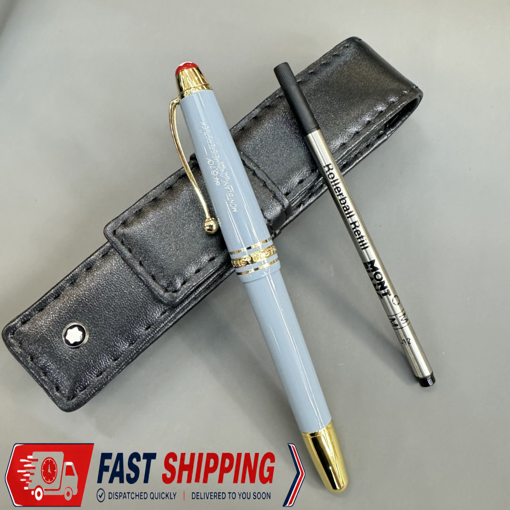 Meisterstuck 163 Writers Montblanc Leather Pouch & Rollerball Light Blue Gift
