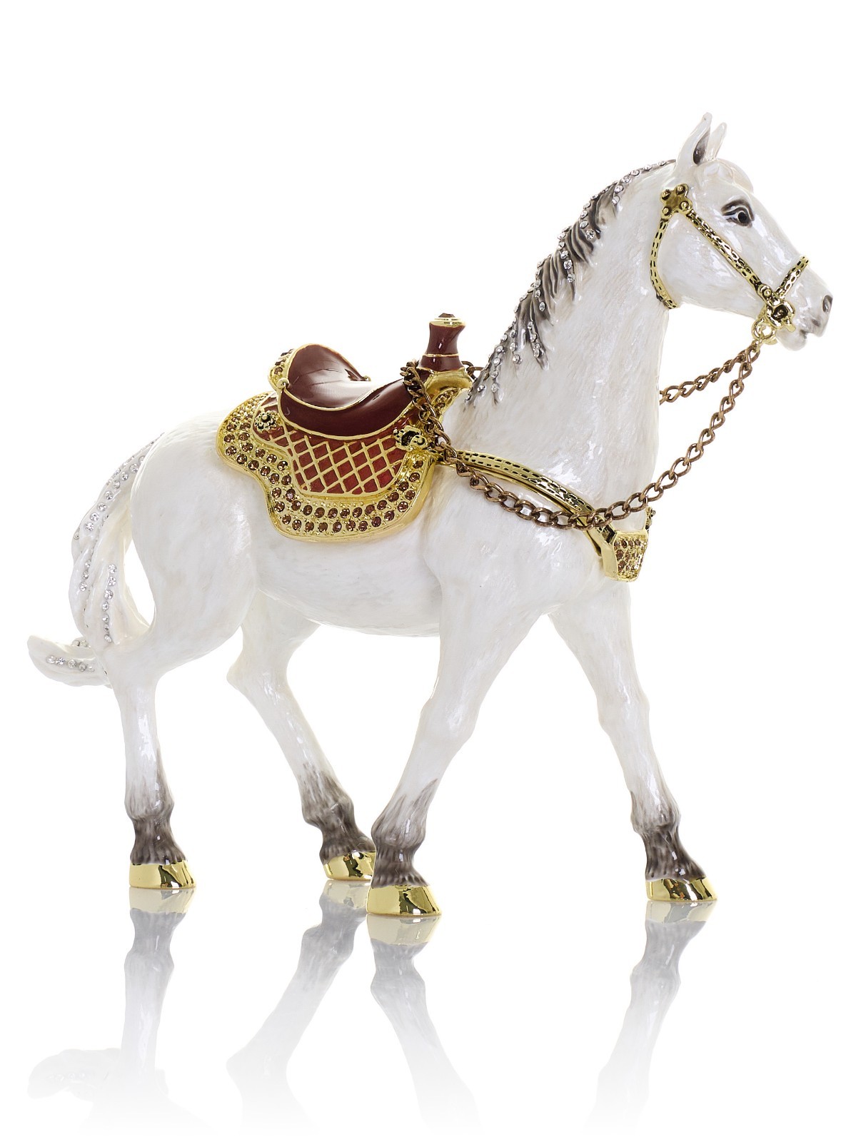 Keren Kopal Large Limited Edition White Horse Trinket box with Austrian Crystals