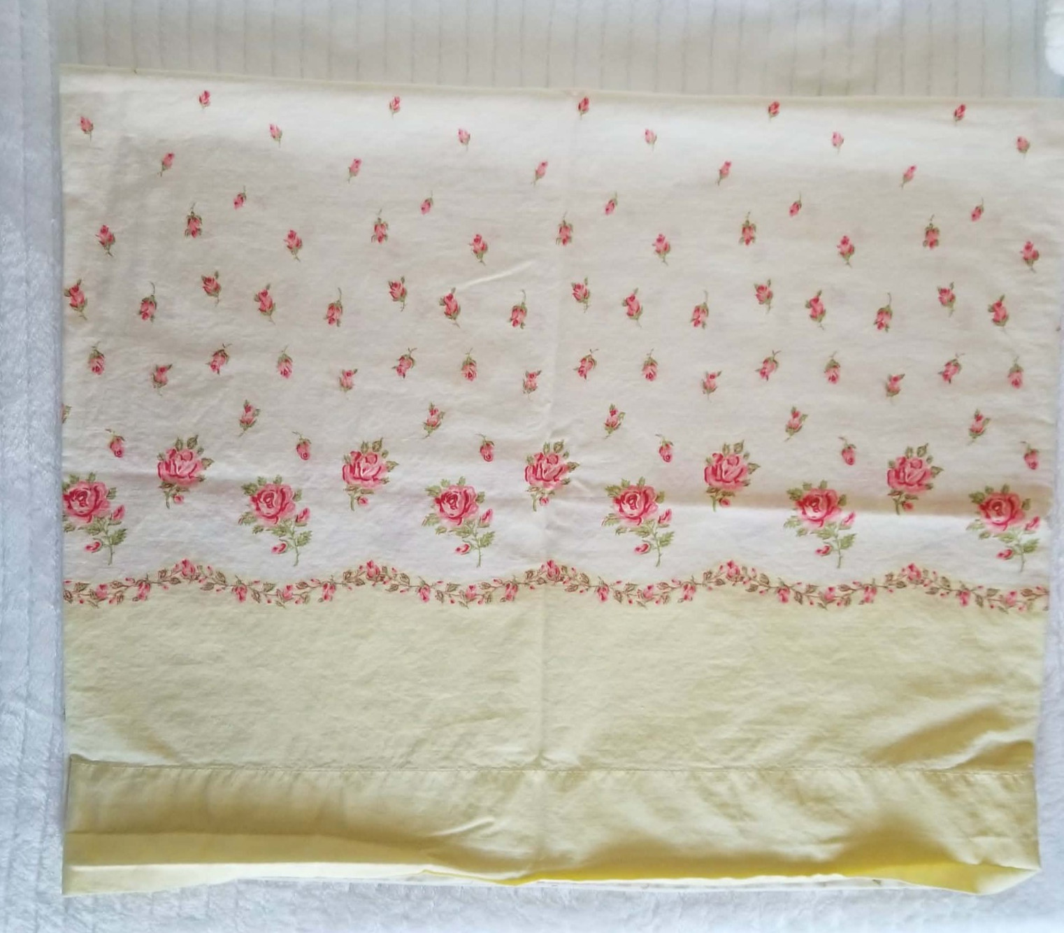 vintage pillowcase non branded pink yellow floral cotton shabby chic 31×16