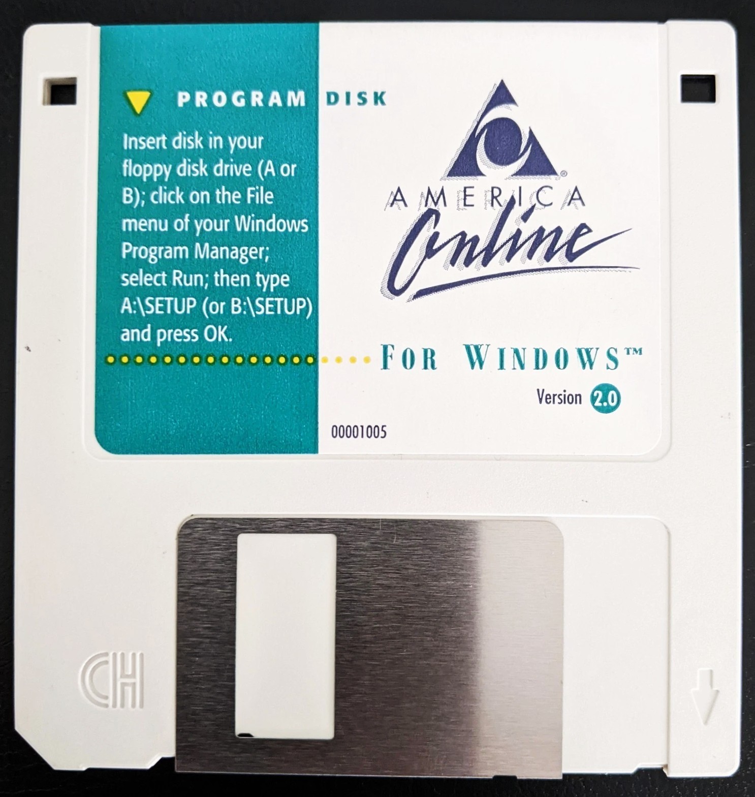 AOL Disk version 2.0 for Windows, America Online, Early 90’s