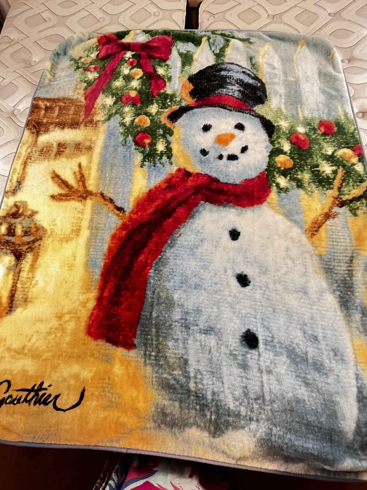 GAUTHIER Plush Fleece Blanket Snowman Throw 50″x 60” Warm & Cozy