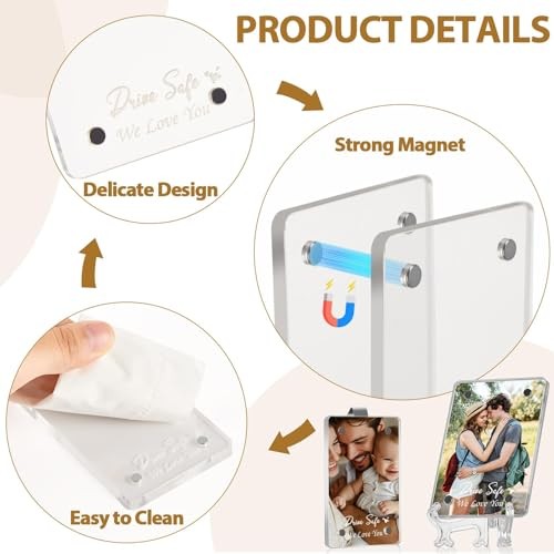 Father’s Day Car Picture Holder for Car Visor Clip Acrylic Magnetic Photo