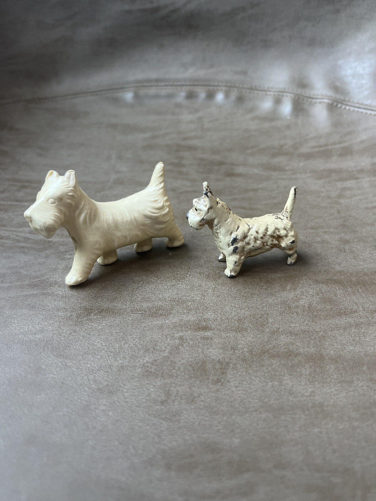 Two Vintage Mini Terrier Scottie Dog Figurines Cast Metal And Hard Plastic Japan