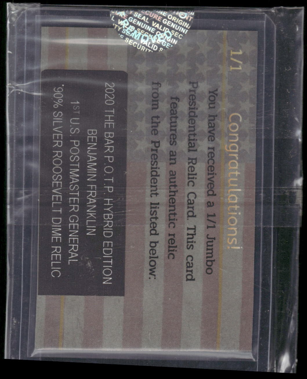 BENJAMIN FRANKLIN 2020 The Bar PIECES OF THE PAST Stamp 90% Silver Dime Relic