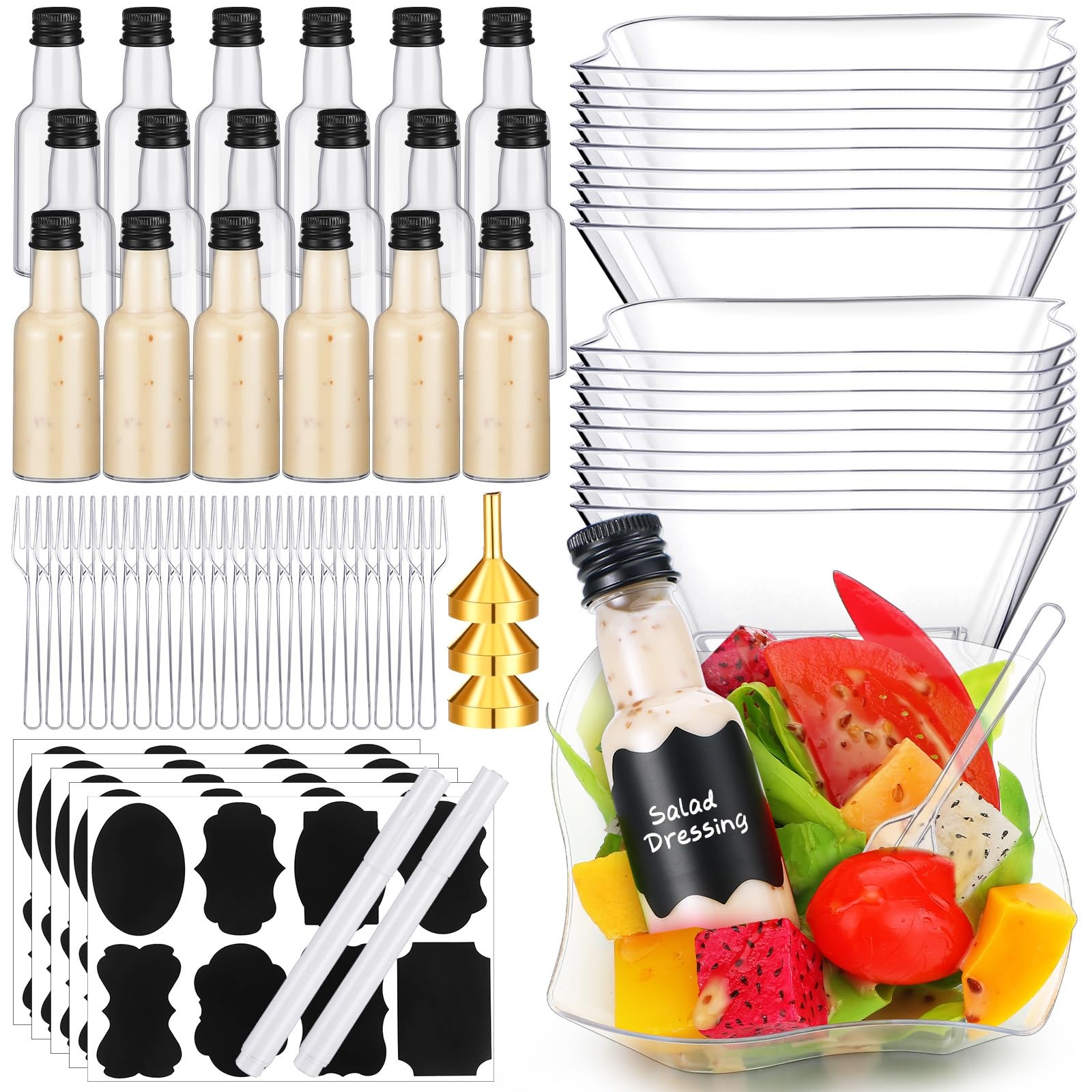 Honeydak 36 Set Salad Appetizer Cups Charcuterie Cups Mini Dressing Bottles 8Oz