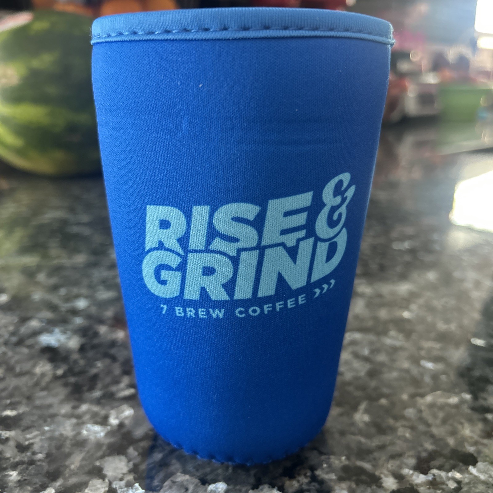 7 Brew Coffee Rise & Grind Koozie Sleeve (Blue and White) Fits average 7brew cup