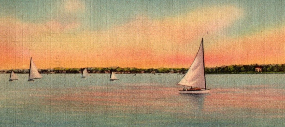 1940 Sailing On Lake Postcard Vintage
