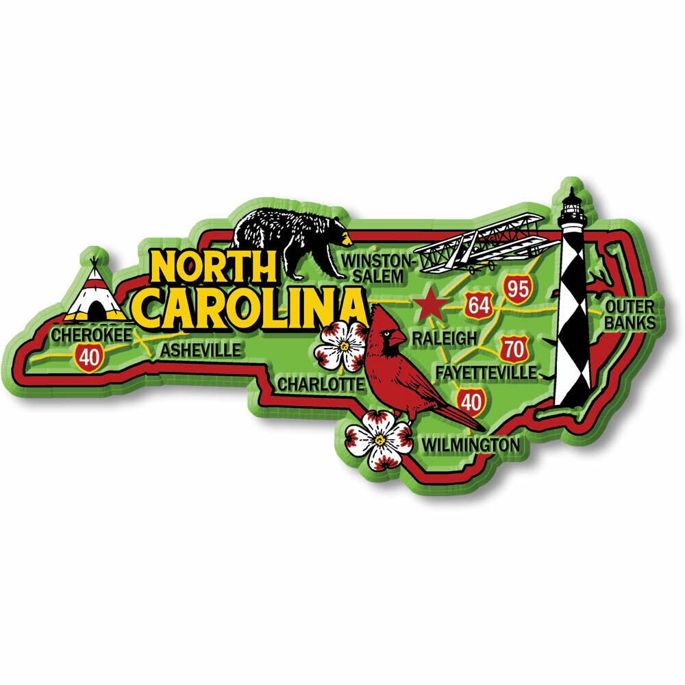 North Carolina Colorful State Magnet by Classic Magnets, 4.8″ x 2.3″