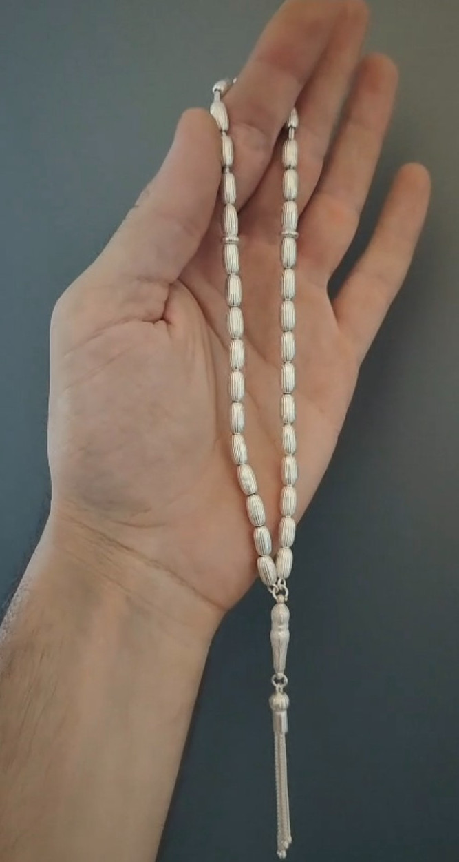 Sterling Silver Islamic Prayer Beads Tasbih Misbaha 36g Oval Beads Vintage
