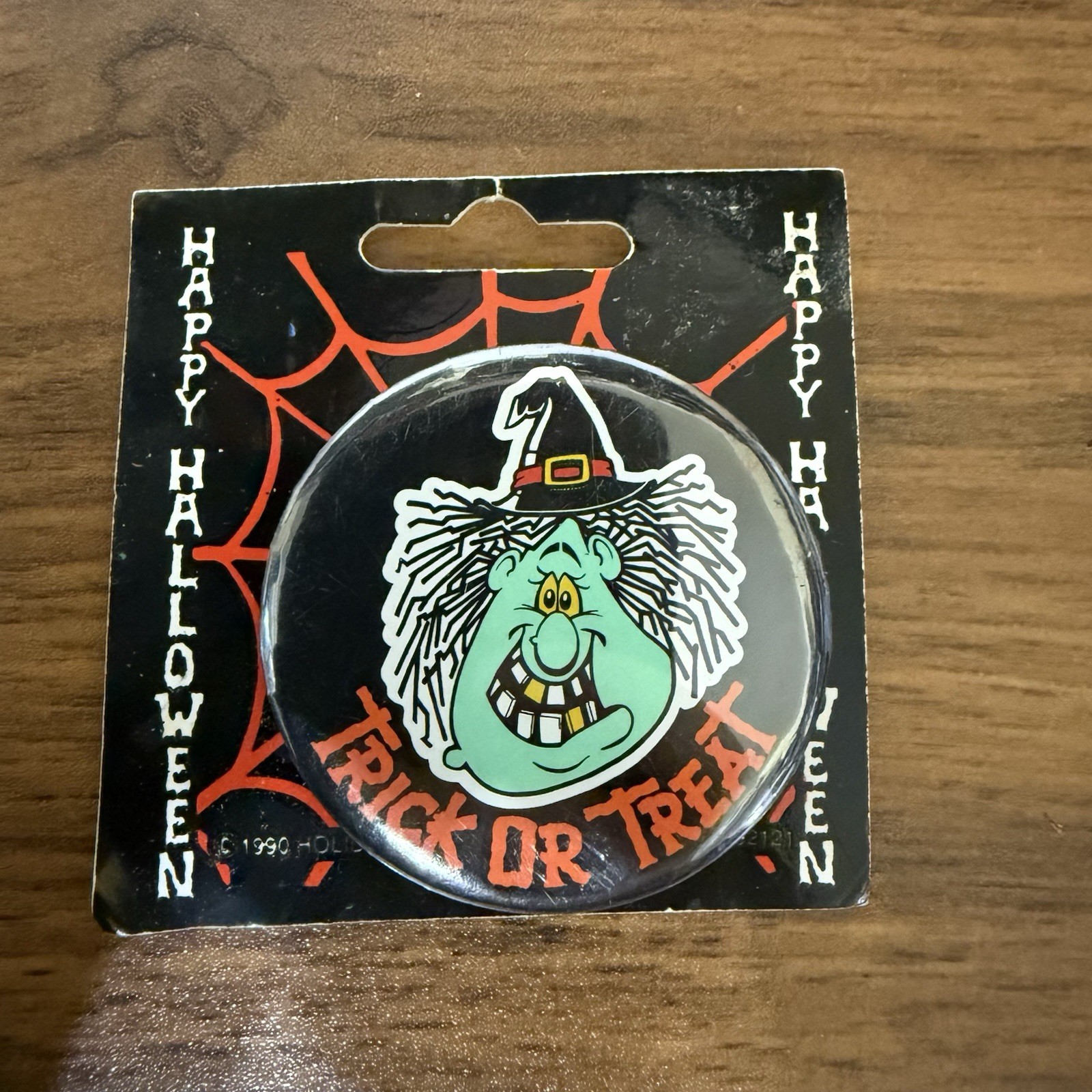 Vintage 90s Halloween Pinback Button Pin Witch Trick or Treat 2″ New Old Stock
