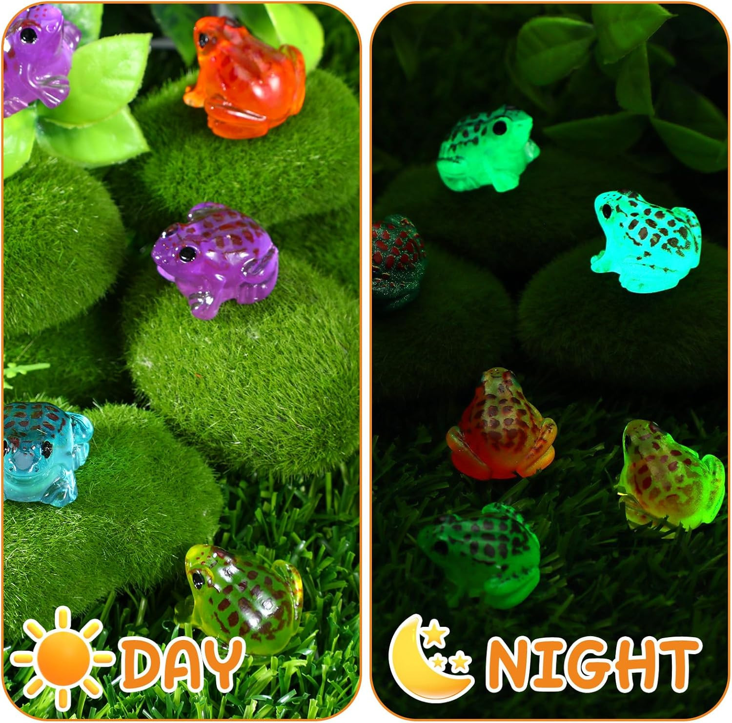 20 PCS Luminous Mini Resin Frog, 10 Colors Tiny Frogs Glow in the Dark Miniature