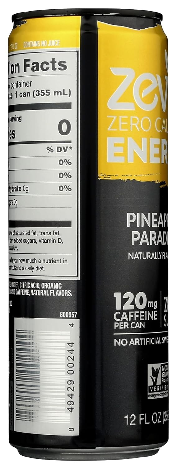 Refreshing Pineapple Paradise Energy Drink – Zero Calories, 12 Fl Oz Cans Set