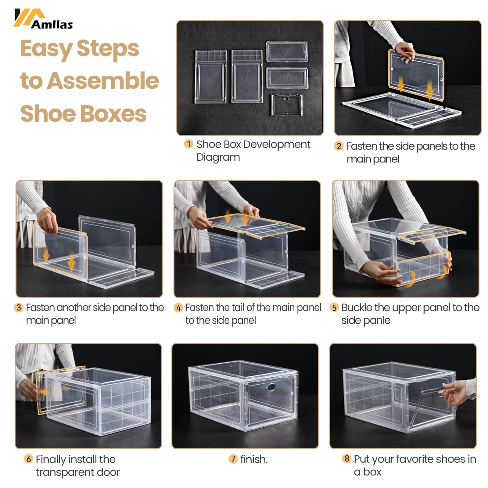 Amllas 12 Pack Clear Shoe Boxes Stackableshoe Storage Boxes For Closetsturdy