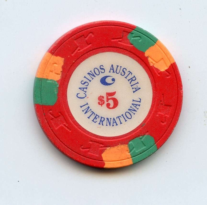 5.00 Chip from the Casinos Austria International Cruise Line Green Orange