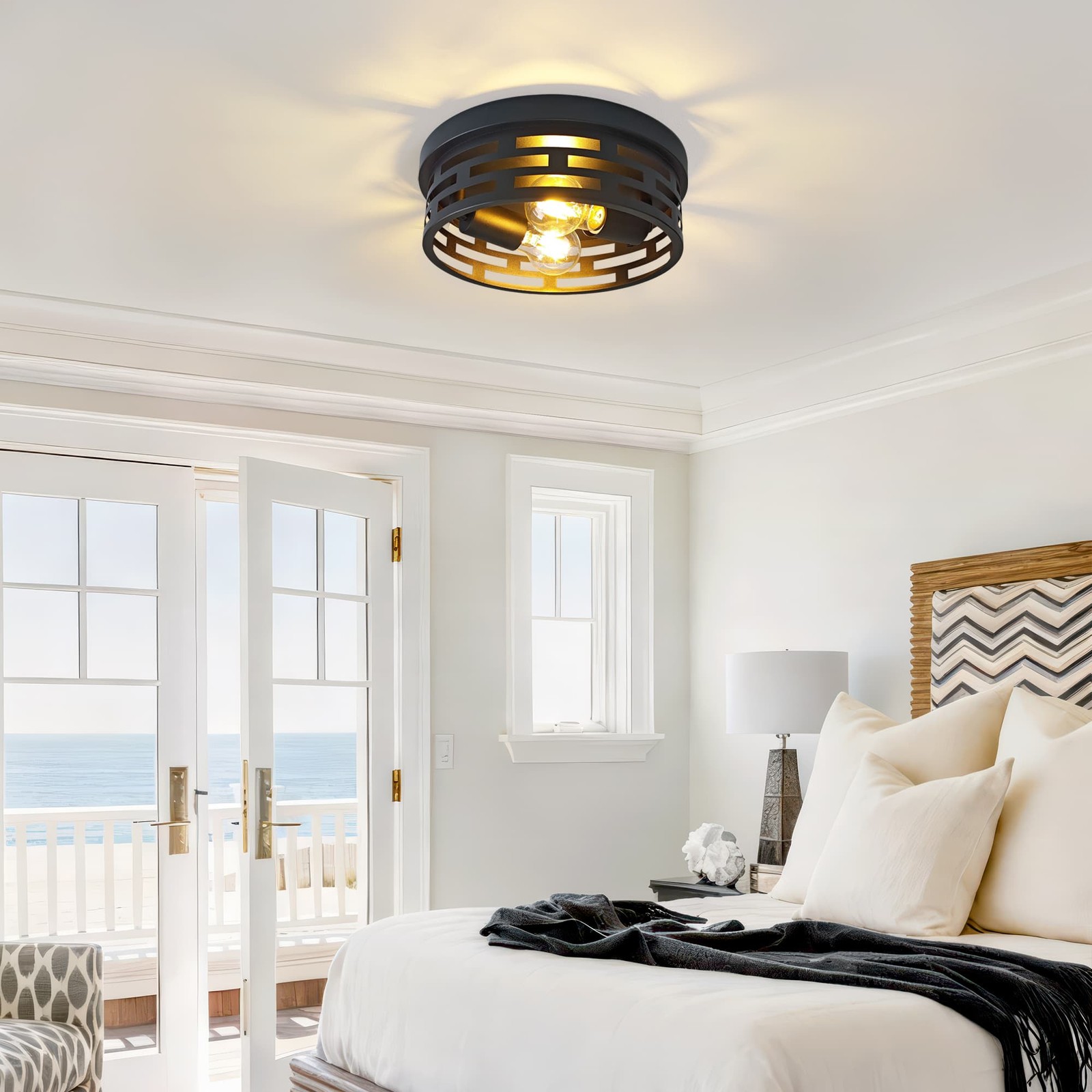 2-Pack 10.2″ Industrial Flush Mount Ceiling Light 2-Light Black Ceiling Fixture
